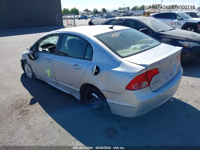 2007 Honda Civic Hybrid VIN: JHMFA36287S000715 Lot: 40116344