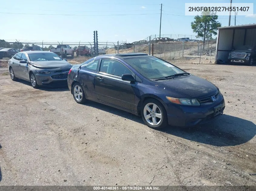 2007 Honda Civic Ex VIN: 2HGFG12827H551407 Lot: 40148361