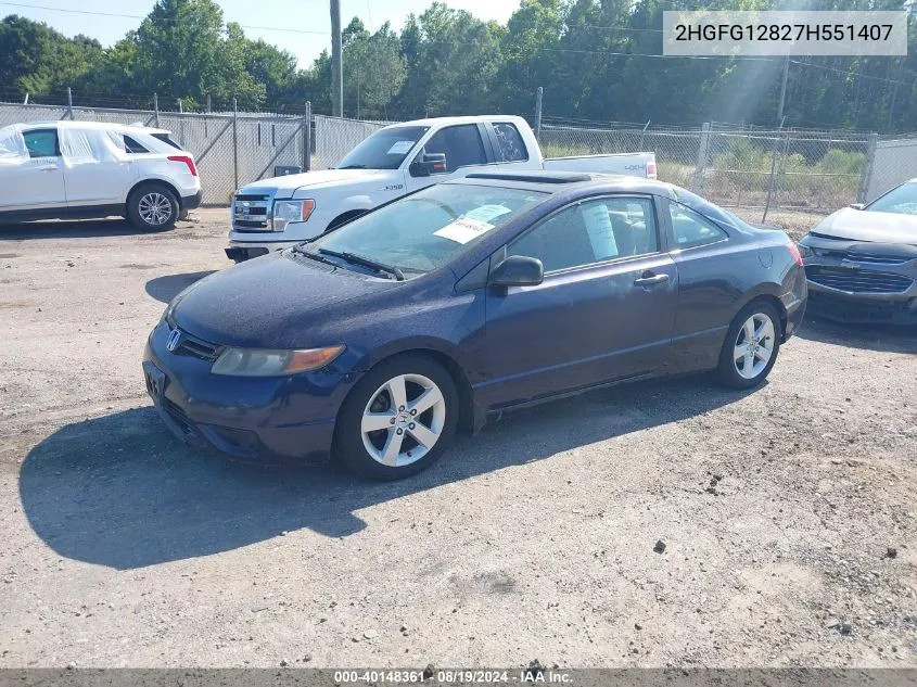 2007 Honda Civic Ex VIN: 2HGFG12827H551407 Lot: 40148361