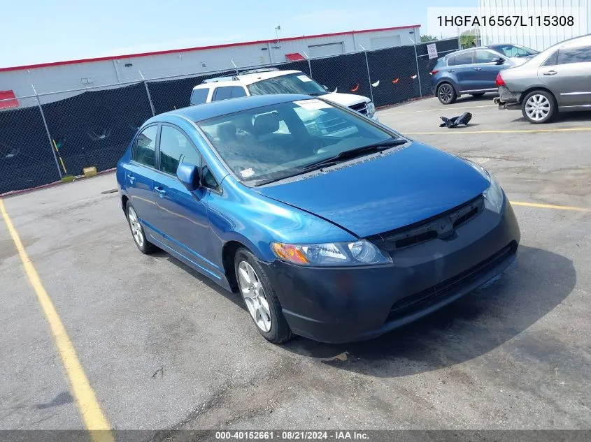 1HGFA16567L115308 2007 Honda Civic Lx