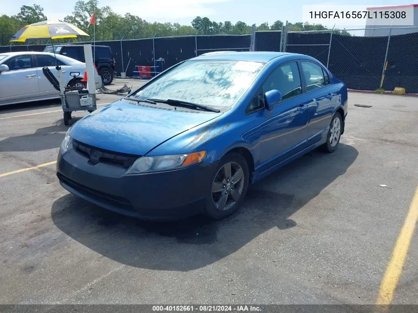 2007 Honda Civic Lx VIN: 1HGFA16567L115308 Lot: 40152661