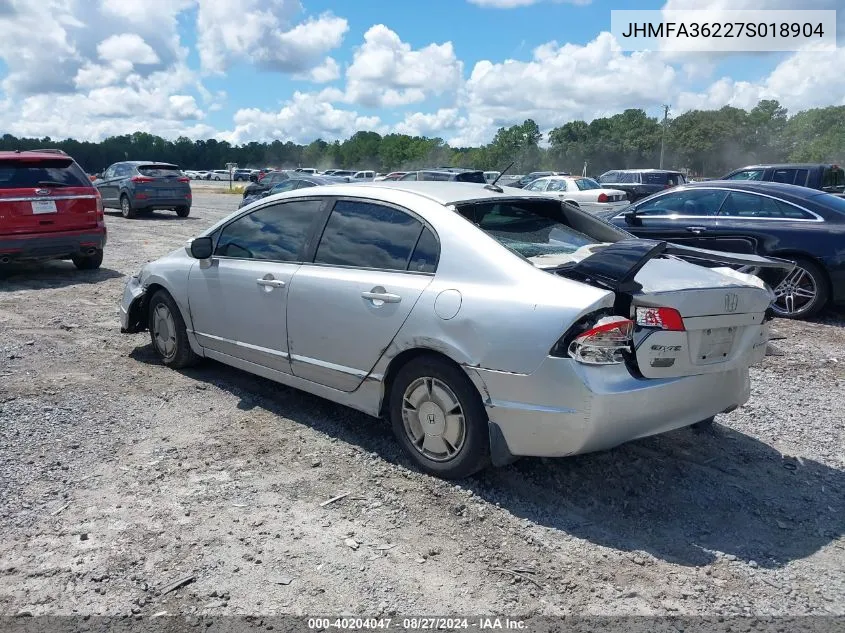 2007 Honda Civic Hybrid VIN: JHMFA36227S018904 Lot: 40204047