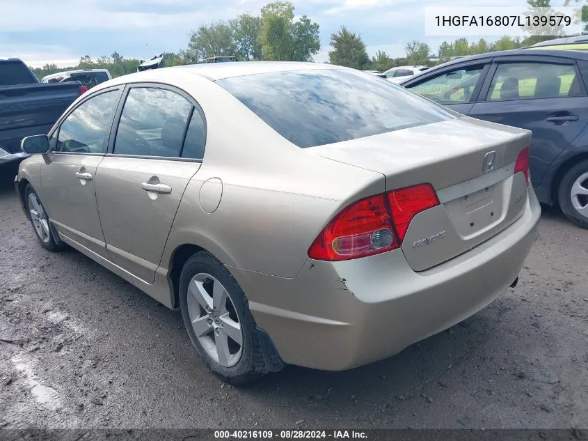 2007 Honda Civic Ex VIN: 1HGFA16807L139579 Lot: 40216109