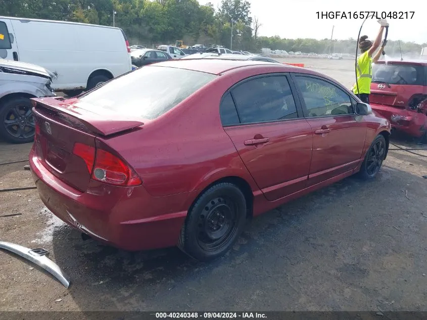 2007 Honda Civic Lx VIN: 1HGFA16577L048217 Lot: 40240348