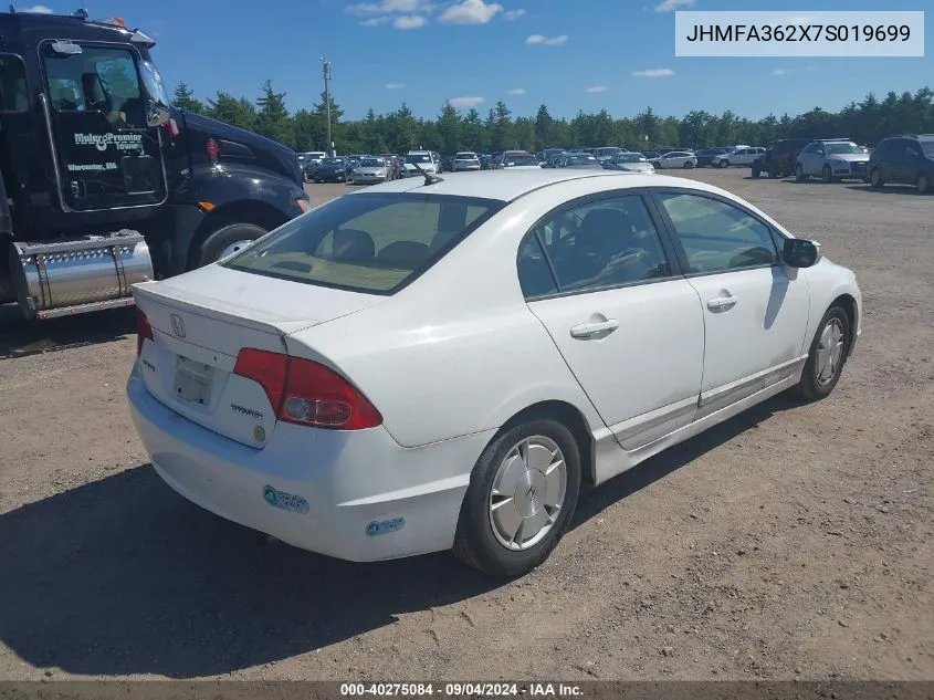 2007 Honda Civic Hybrid VIN: JHMFA362X7S019699 Lot: 40275084