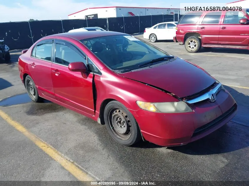 2007 Honda Civic Lx VIN: 1HGFA16587L004078 Lot: 40289595