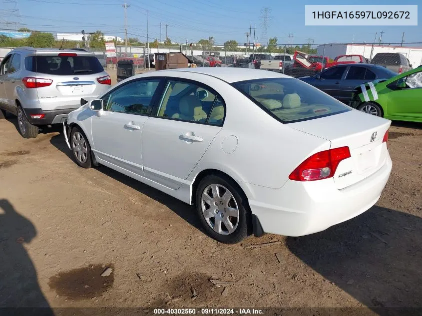 2007 Honda Civic Lx VIN: 1HGFA16597L092672 Lot: 40302560