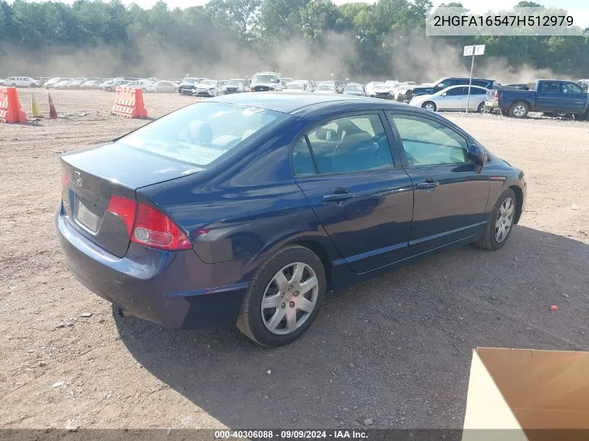 2007 Honda Civic Lx VIN: 2HGFA16547H512979 Lot: 40306088