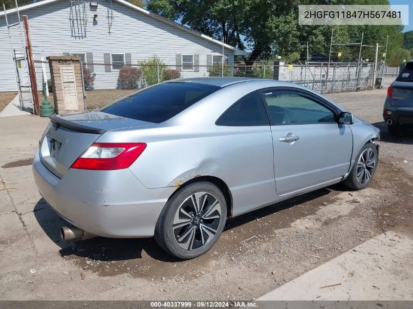 2007 Honda Civic Ex VIN: 2HGFG11847H567481 Lot: 40337999