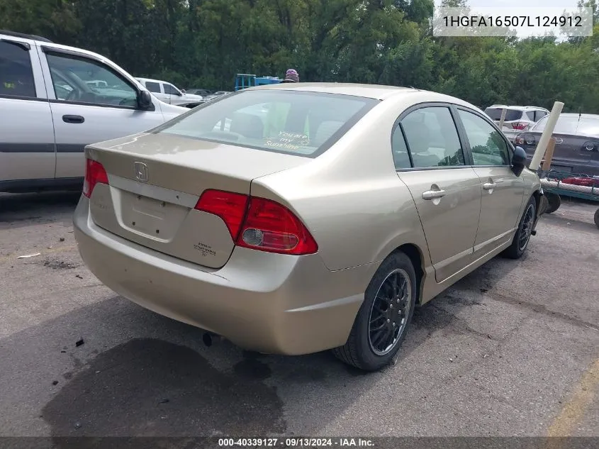 2007 Honda Civic Lx VIN: 1HGFA16507L124912 Lot: 40339127