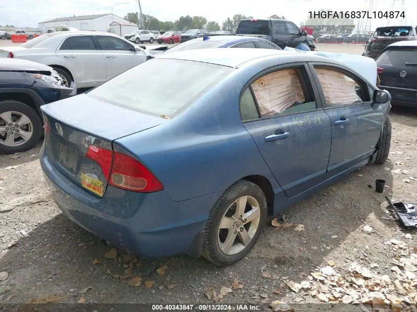 2007 Honda Civic Ex VIN: 1HGFA16837L104874 Lot: 40343847