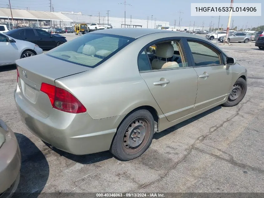 2007 Honda Civic Lx VIN: 1HGFA16537L014906 Lot: 40346063