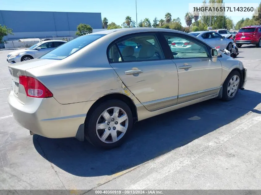 2007 Honda Civic Lx VIN: 1HGFA16517L143260 Lot: 40350919