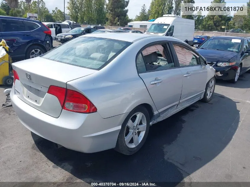 2007 Honda Civic Ex VIN: 1HGFA168X7L081870 Lot: 40370704