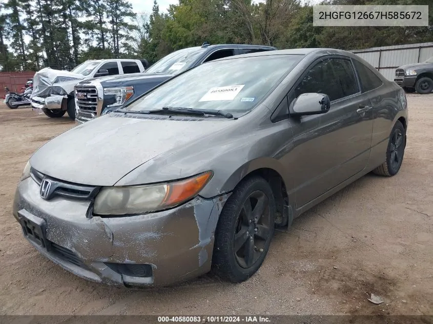 2007 Honda Civic Lx VIN: 2HGFG12667H585672 Lot: 40580083