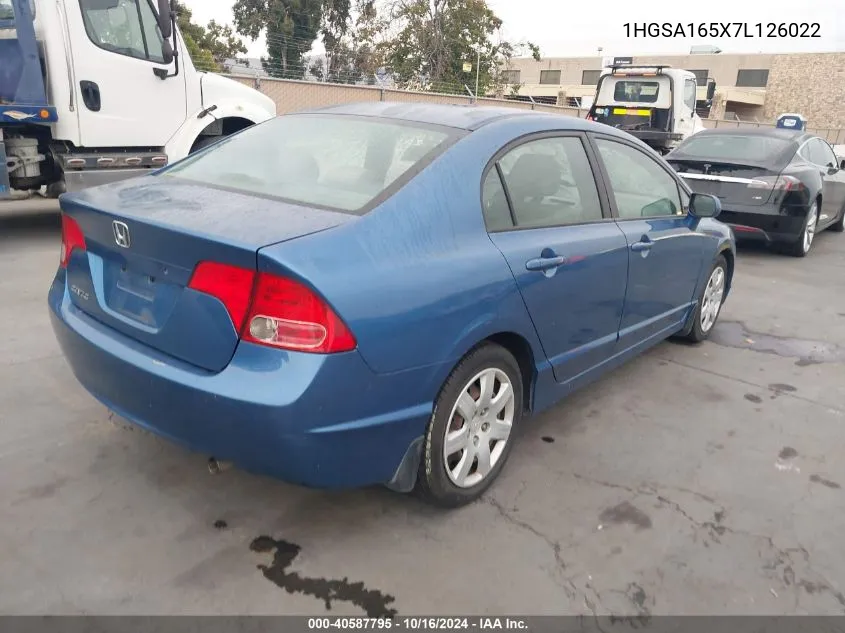 2007 Honda Civic Lx VIN: 1HGSA165X7L126022 Lot: 40587795