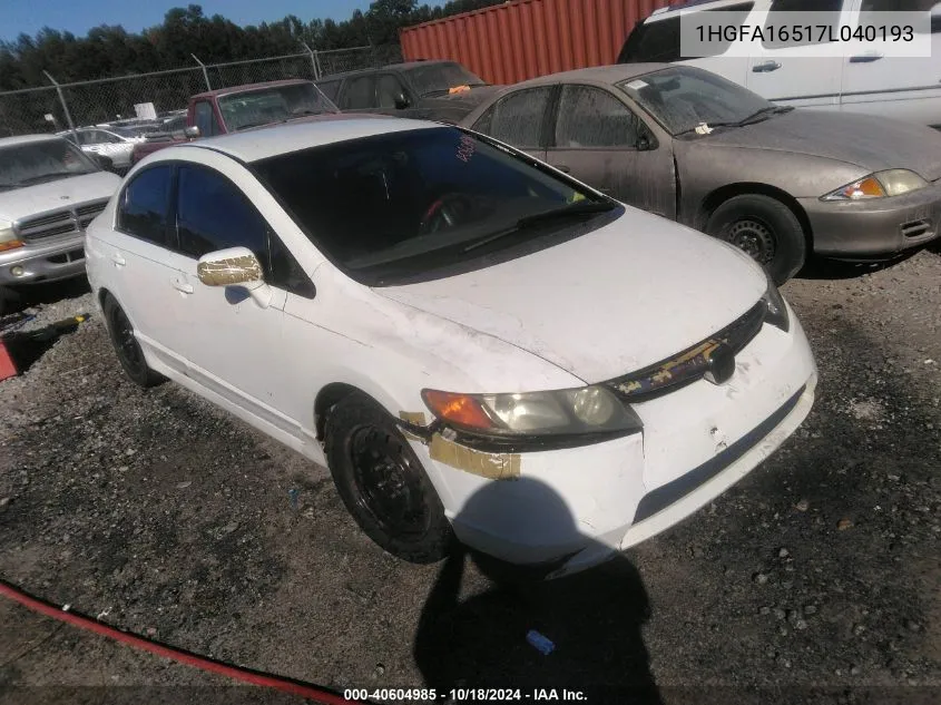 2007 Honda Civic Lx VIN: 1HGFA16517L040193 Lot: 40604985