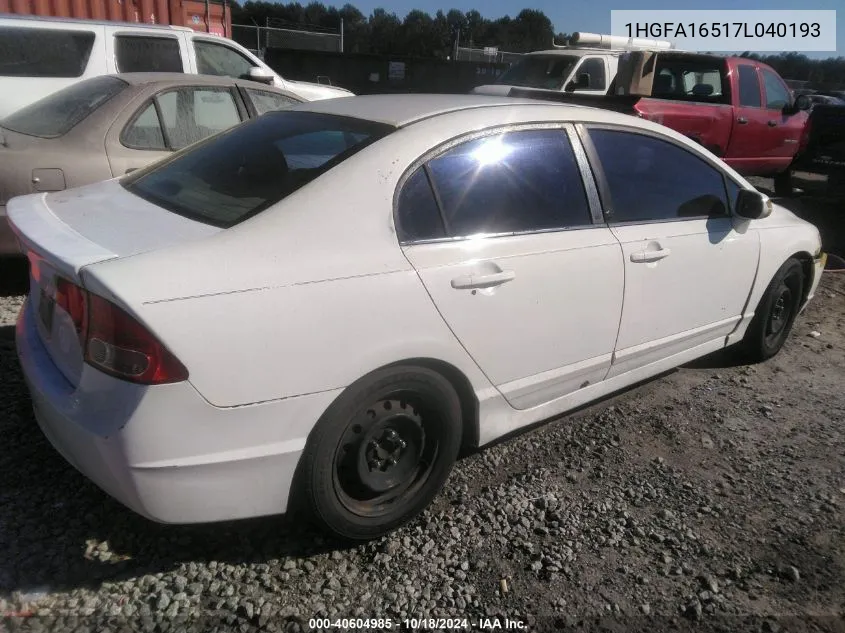 2007 Honda Civic Lx VIN: 1HGFA16517L040193 Lot: 40604985