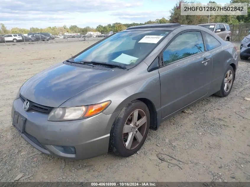 2HGFG12867H502842 2007 Honda Civic Ex