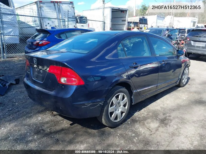 2007 Honda Civic Lx VIN: 2HGFA16527H512365 Lot: 40645386