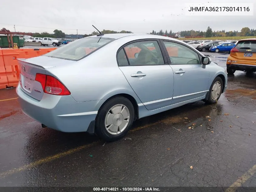 2007 Honda Civic Hybrid VIN: JHMFA36217S014116 Lot: 40714021