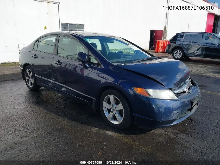 2007 Honda Civic Ex VIN: 1HGFA16887L106510 Lot: 40727099