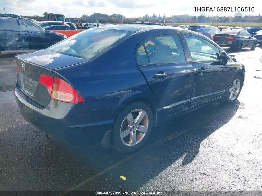 2007 Honda Civic Ex VIN: 1HGFA16887L106510 Lot: 40727099