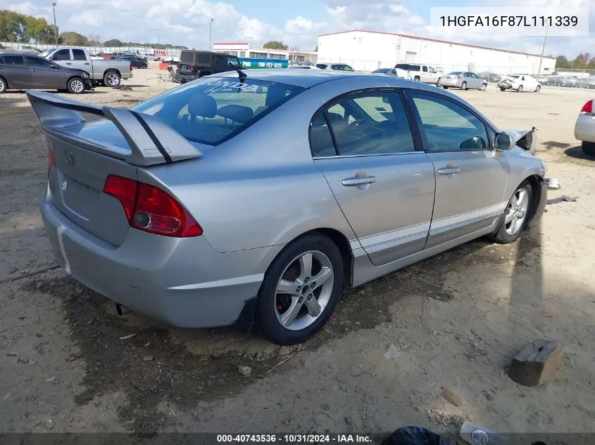 2007 Honda Civic VIN: 1HGFA16F87L111339 Lot: 40743536