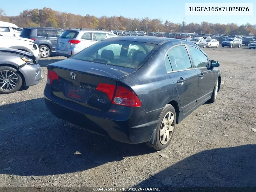 2007 Honda Civic Lx VIN: 1HGFA165X7L025076 Lot: 40759321