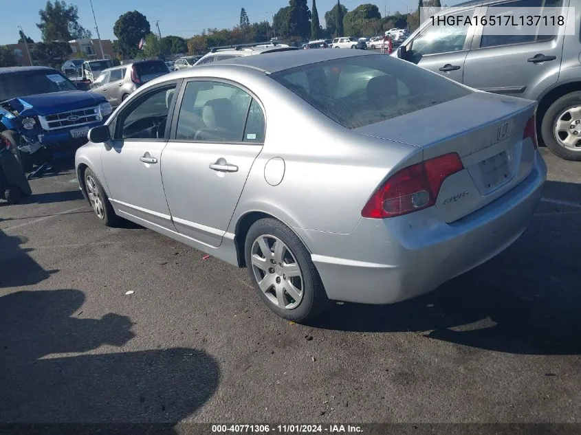 2007 Honda Civic Lx VIN: 1HGFA16517L137118 Lot: 40771306