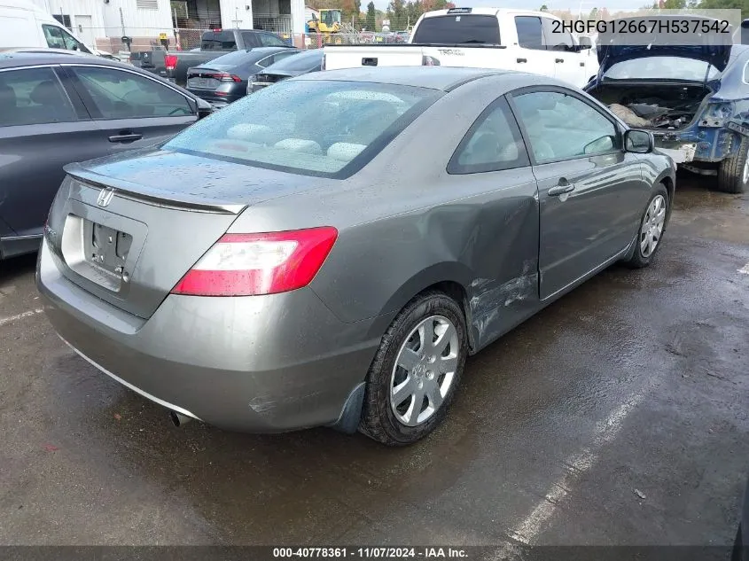 2007 Honda Civic Lx VIN: 2HGFG12667H537542 Lot: 40778361