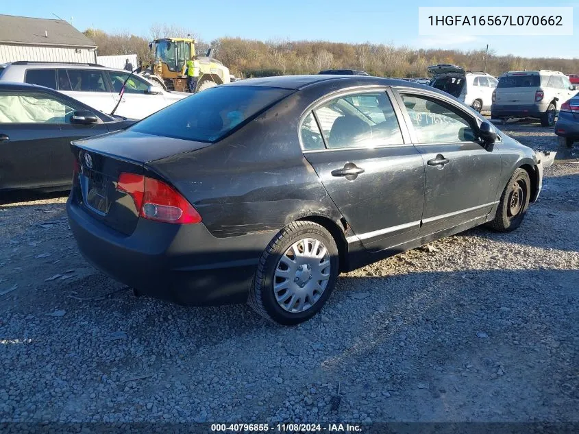 2007 Honda Civic Lx VIN: 1HGFA16567L070662 Lot: 40796855