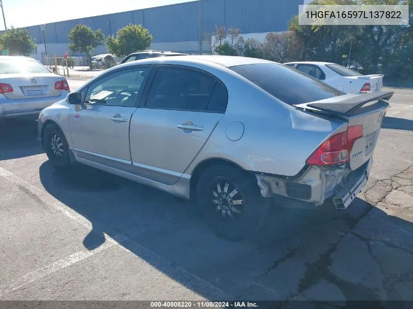 2007 Honda Civic Lx VIN: 1HGFA16597L137822 Lot: 40808220