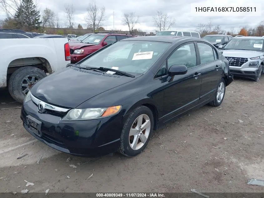 2007 Honda Civic Ex VIN: 1HGFA168X7L058511 Lot: 40809349