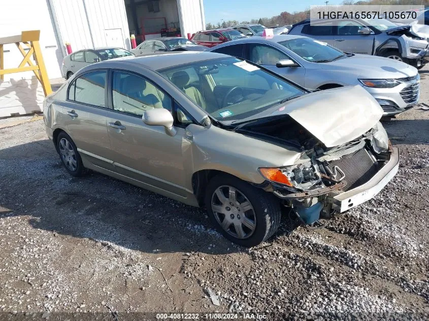 2007 Honda Civic Lx VIN: 1HGFA16567L105670 Lot: 40812232