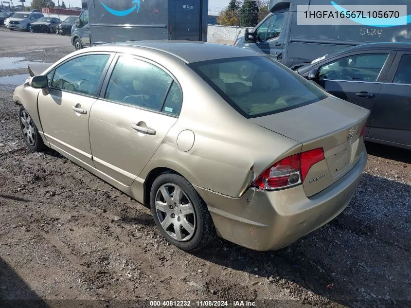 2007 Honda Civic Lx VIN: 1HGFA16567L105670 Lot: 40812232