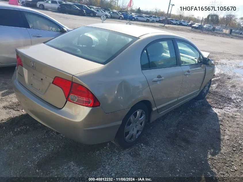 2007 Honda Civic Lx VIN: 1HGFA16567L105670 Lot: 40812232