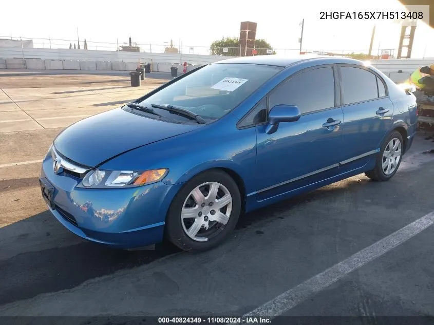 2007 Honda Civic Lx VIN: 2HGFA165X7H513408 Lot: 40824349