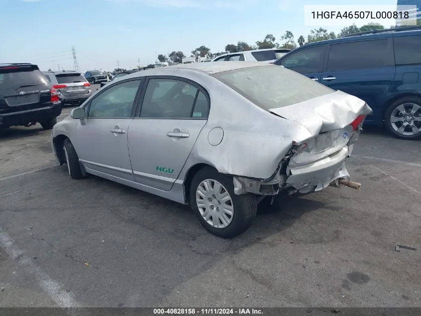 2007 Honda Civic Gx VIN: 1HGFA46507L000818 Lot: 40828158