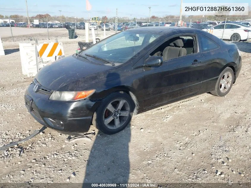 2007 Honda Civic Ex VIN: 2HGFG12887H561360 Lot: 40839969