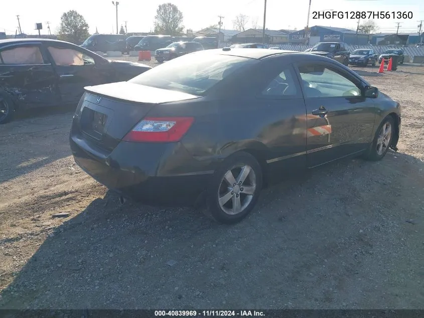 2007 Honda Civic Ex VIN: 2HGFG12887H561360 Lot: 40839969