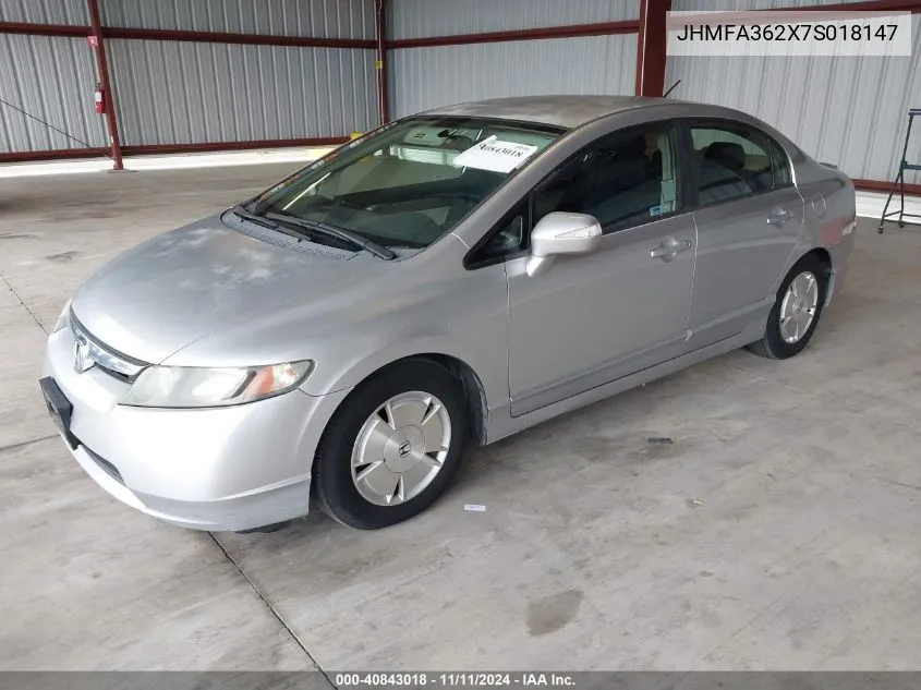 2007 Honda Civic Hybrid VIN: JHMFA362X7S018147 Lot: 40843018