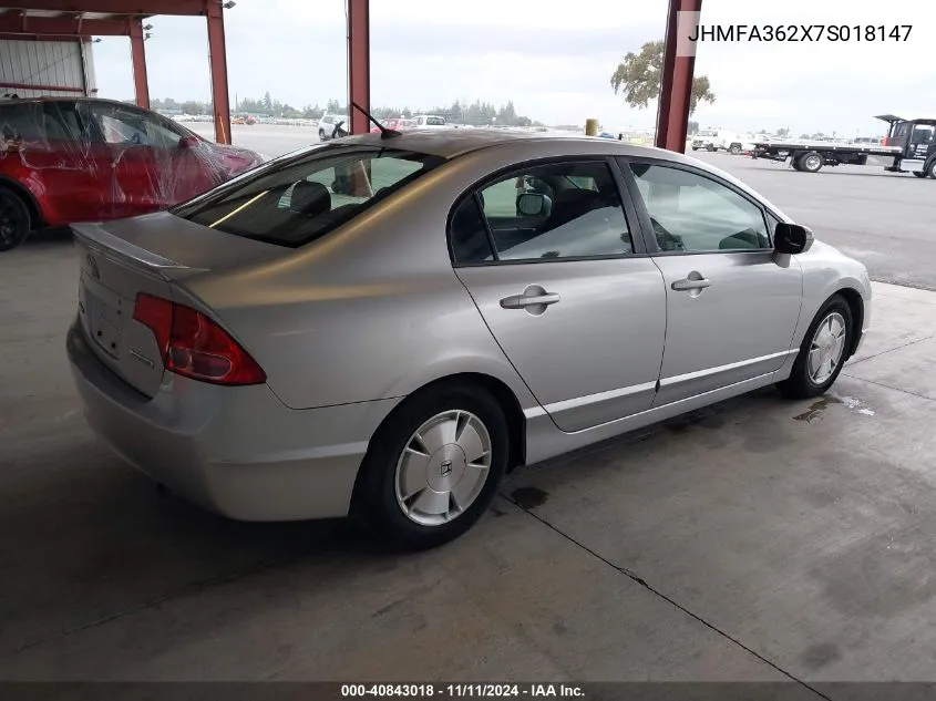 2007 Honda Civic Hybrid VIN: JHMFA362X7S018147 Lot: 40843018