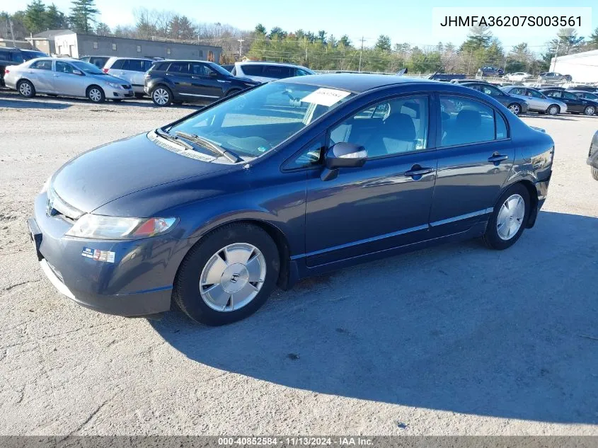 2007 Honda Civic Hybrid VIN: JHMFA36207S003561 Lot: 40852584