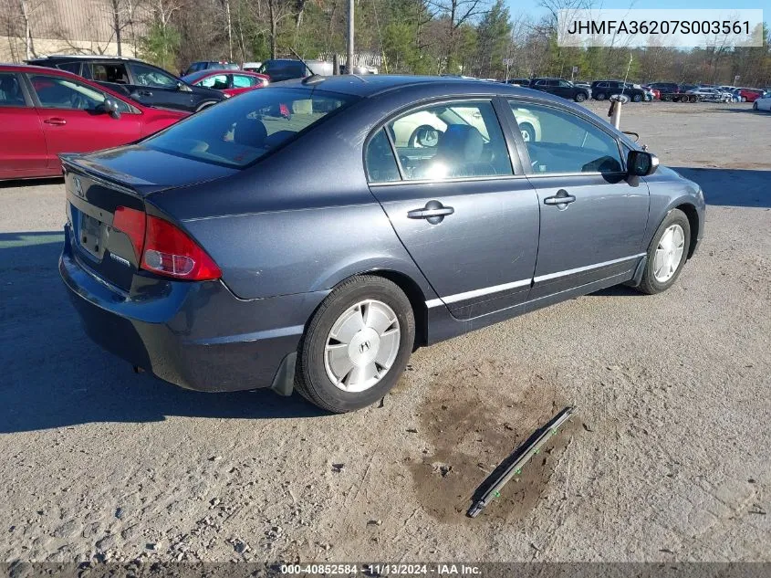 2007 Honda Civic Hybrid VIN: JHMFA36207S003561 Lot: 40852584