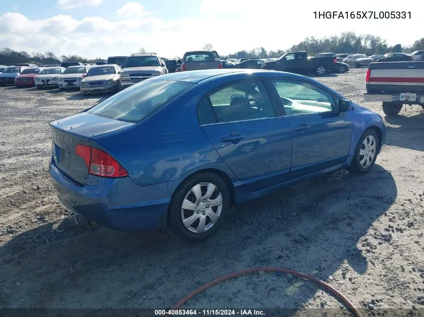 2007 Honda Civic Lx VIN: 1HGFA165X7L005331 Lot: 40853464