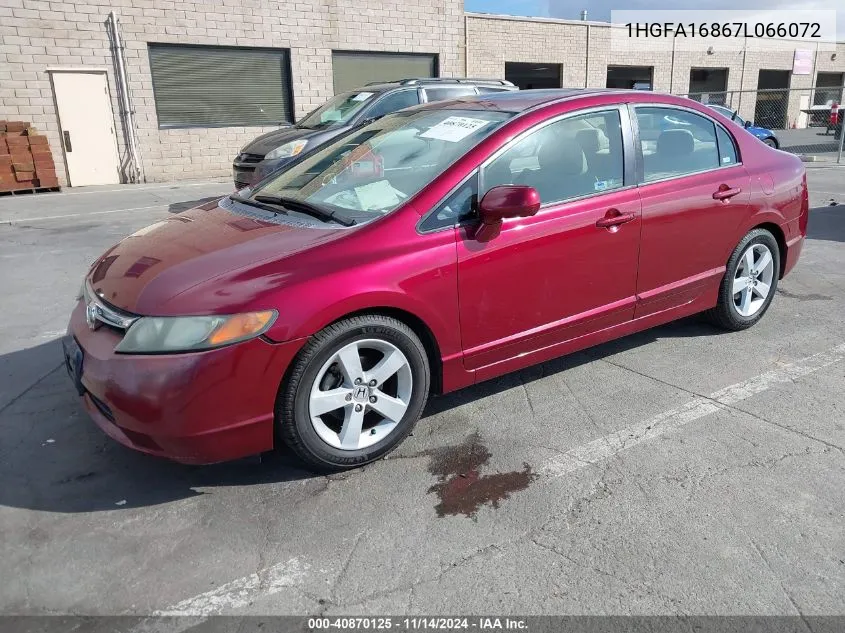 2007 Honda Civic Ex VIN: 1HGFA16867L066072 Lot: 40870125