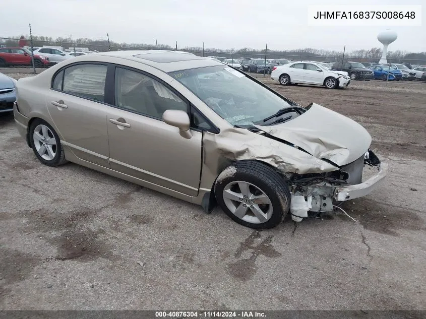 2007 Honda Civic Ex VIN: JHMFA16837S008648 Lot: 40876304