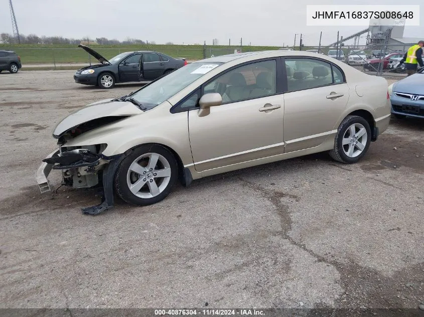 2007 Honda Civic Ex VIN: JHMFA16837S008648 Lot: 40876304