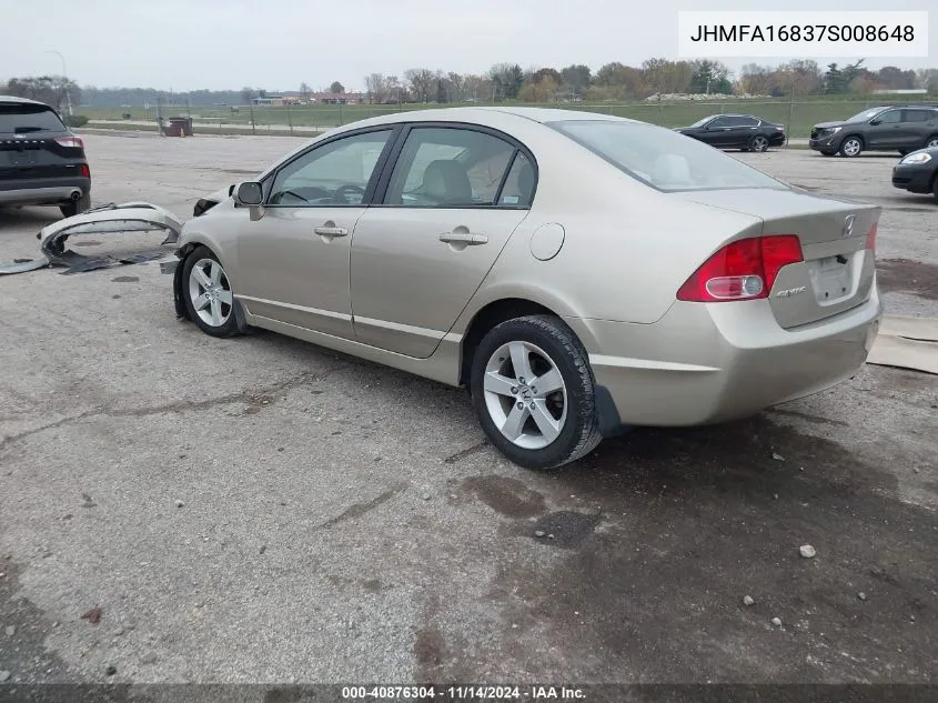 2007 Honda Civic Ex VIN: JHMFA16837S008648 Lot: 40876304